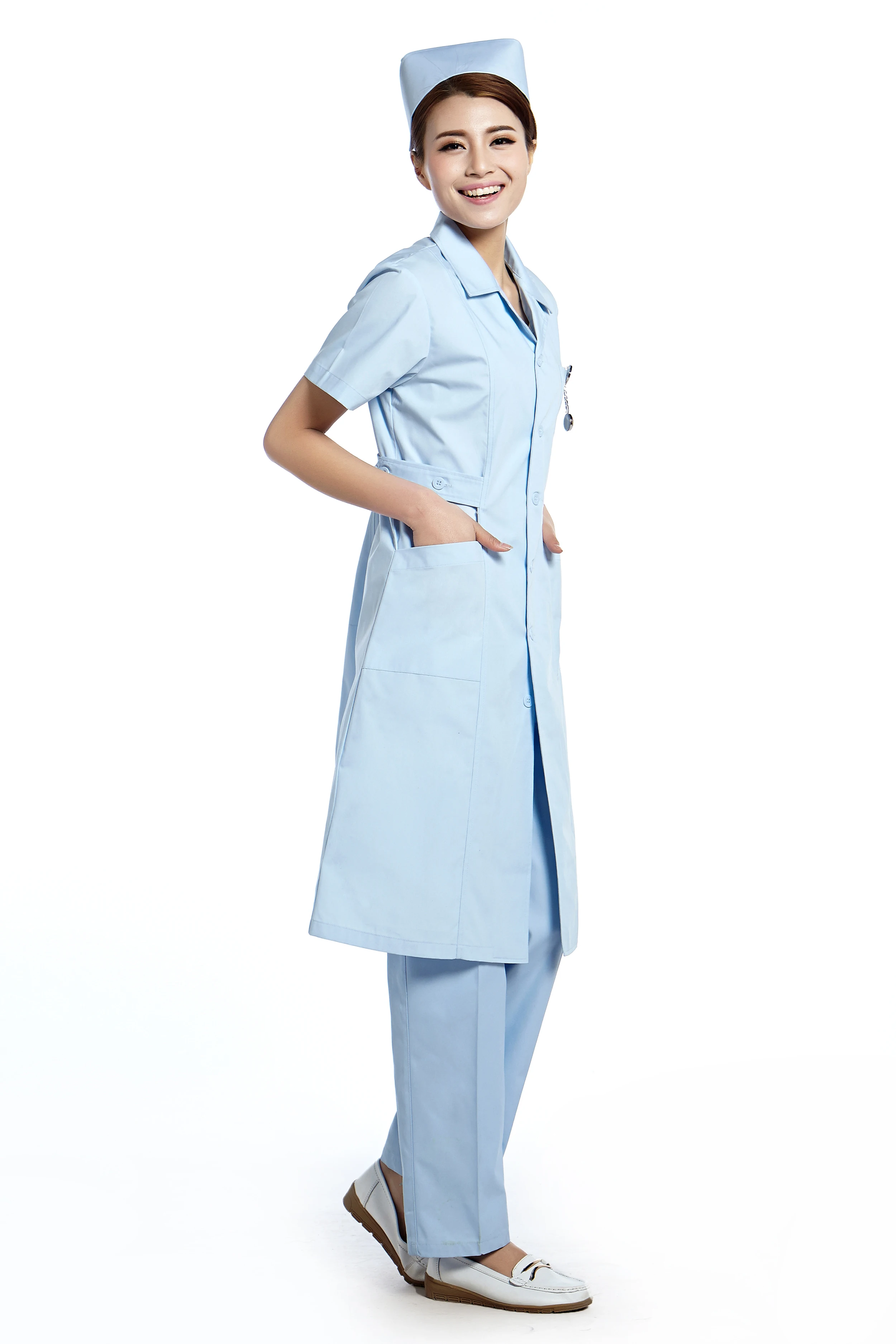 Женская с коротким рукавом униформа медсестры рабочая одежда для больниц синий