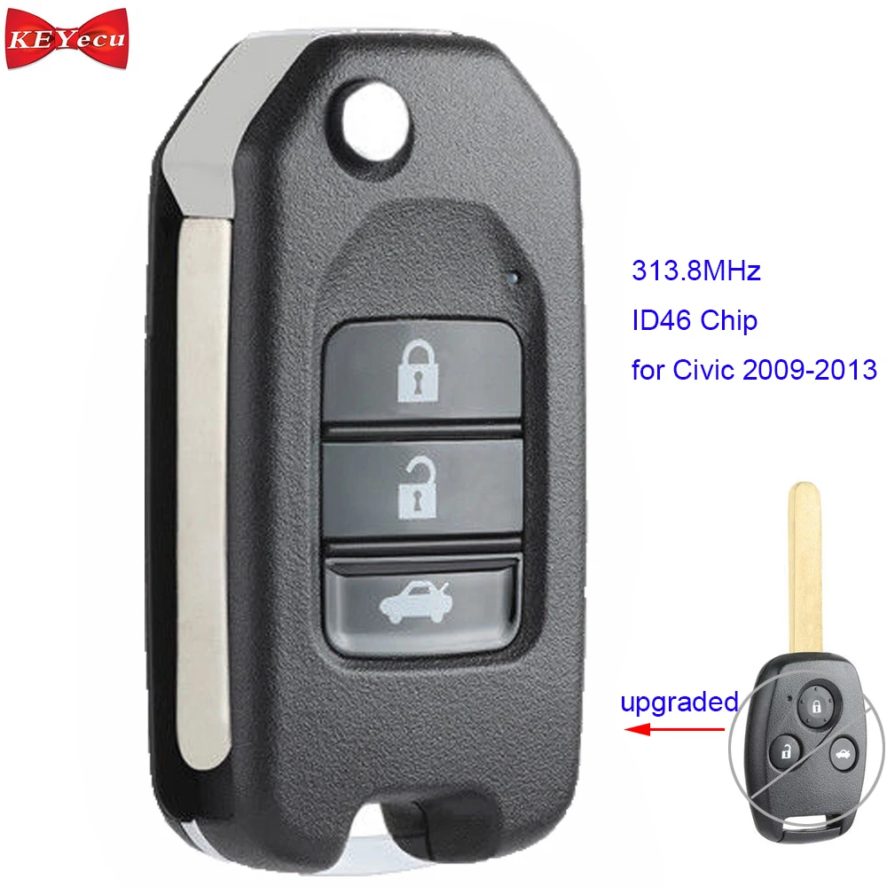 KEYECU для Honda Civic 2009 2010 2011 2012 2013 обновленный пульт дистанционного управления автомобильный брелок 313,8 МГц ID46 чип 3 кнопки