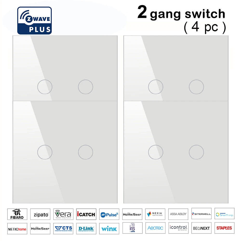 White-2way-4pc Z wave Plus, настенный светильник, выключатель для домашней автоматизации, сенсорный выключатель, умный светильник с дистанционным управлением, совместимый с Zwave серии 300 и 500 - Цвет: White-2way-4pc