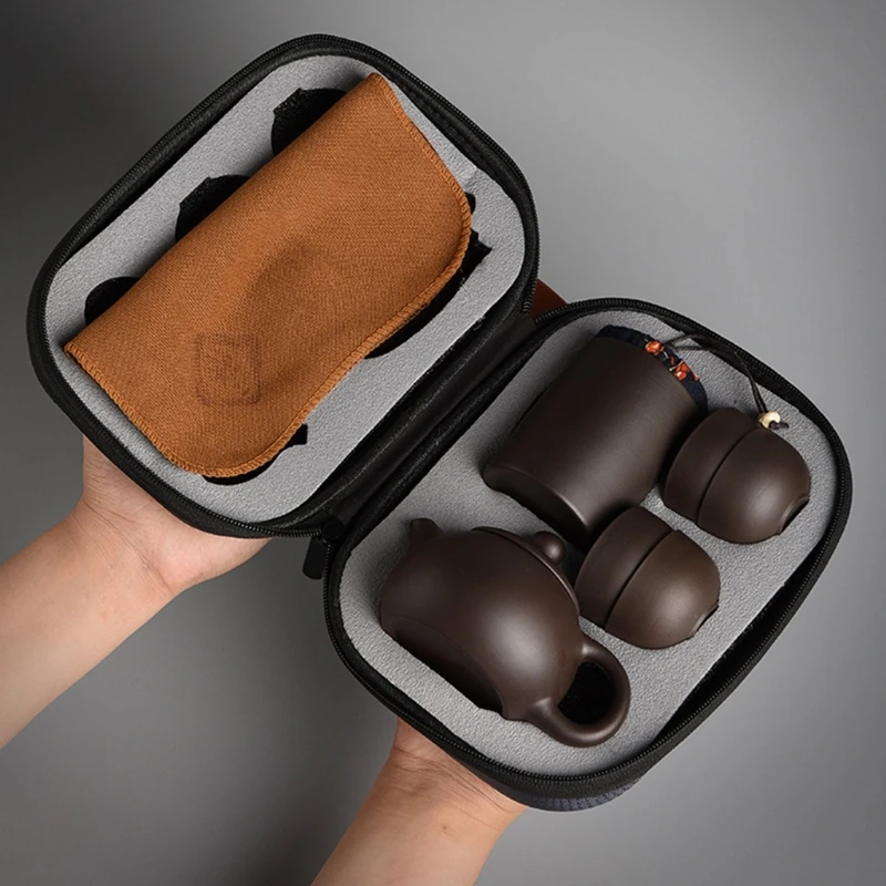 

Natural Ceramics Kung Fu Tea Set 1 Teapot with 4 Tea Cups and Tea Mat Tea Bucket Dropshipping