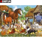 Алмазная 5D Вышивка HOMFUN A30071, картина сделай сам с полными квадратнымикруглыми бусинами, лошадиная ферма, вышивка крестиком, домашний декор, подарок