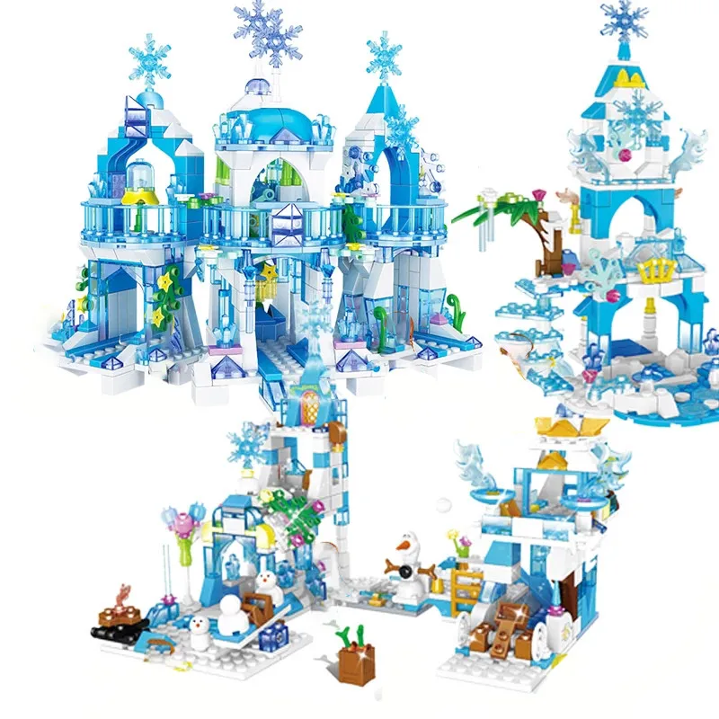 Disney Frozen Snow World Series The Elsa Magical Ice Castle Set Princess Anna Stacking Girls Building Blocks Bricks Toys Gifts