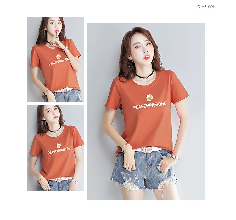

New Women's T Shirt Summer Cotton Material O- Neck Tops Clothing K300F