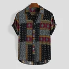 Для мужчин рубашка с этническим рисунком рубашки, летние, Ретро стиль, для Винтаж уличная одежда с коротким рукавом на пуговицах Блузка хараджуку chemise Homme Ropa Hombre