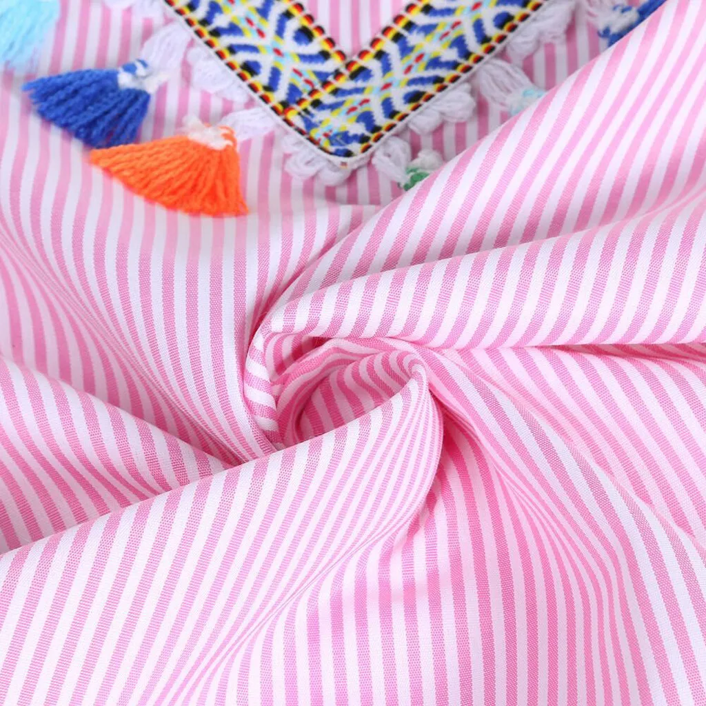 

KANCOOLD dress Women Lady Stripe Fashion Fly Sleeve Tassels Ruffle Stripe A-Line Skirt Dress Summer sweet new dress women 20530