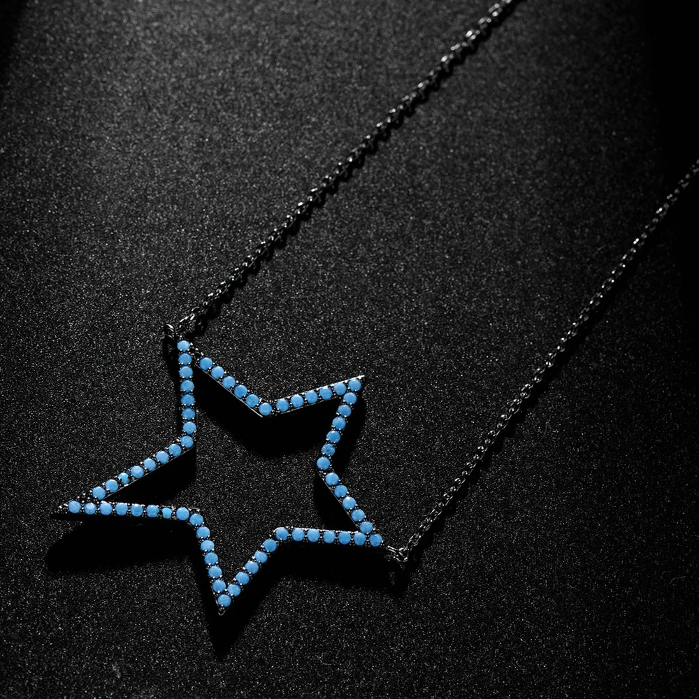 YoGe PD009 модный дизайн синий CZ кристалл микро проложили Lucky Star ожерелье и подвески \ девушки черный цвет ювелирные изделия
