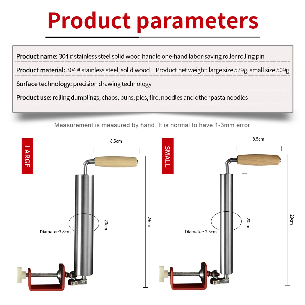 

XYj Stainless Steel Rolling Pin One-Handed Labor Saving Durable Non-Stick Roller Baking Pizza Noodles Cookie Pie Making Tool