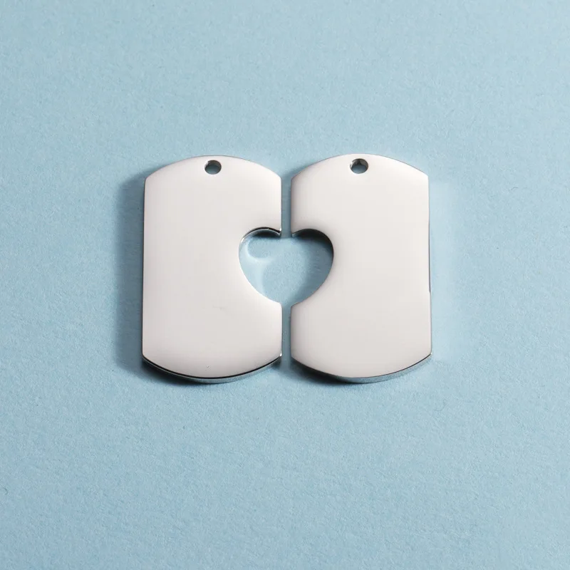 

10pcs DIY Jewelry Accessories Mirror Polish Tag Stainless Steel Half Hearts Lovers Rectangle Pendant for Key Ring