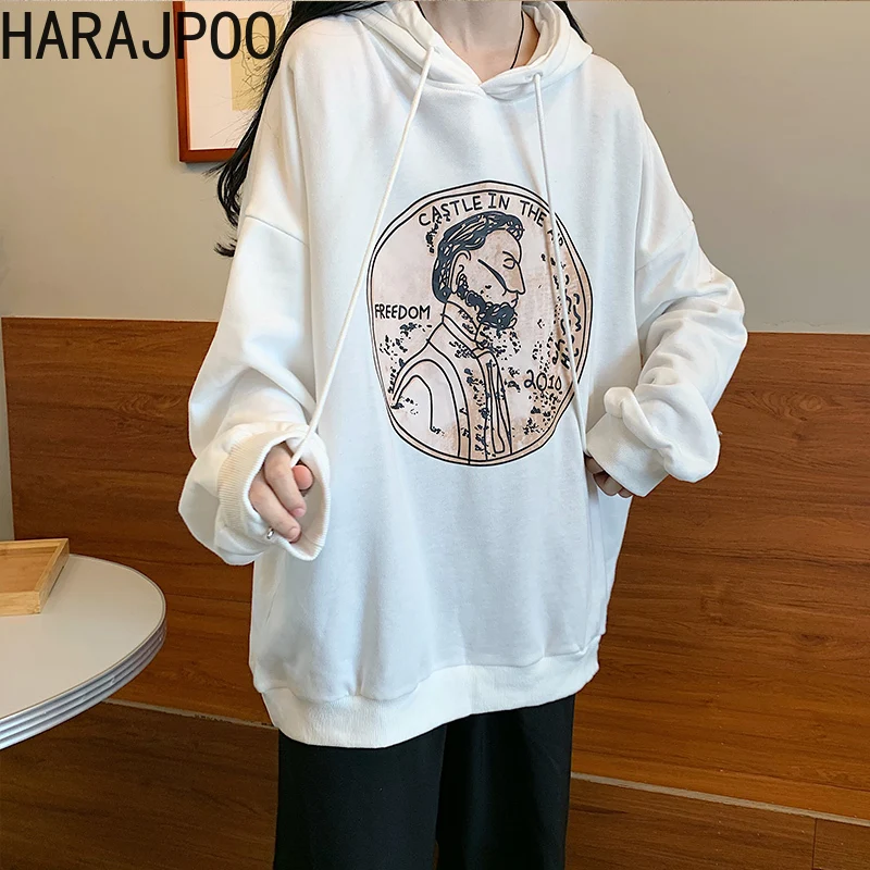 

Harajpoo Sweatshirts Female Print Spring Autumn Hoodie Korean Loose Thin 2021 New Top Fashion Ins Harajuku Casual Wild Clothing