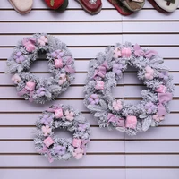 christmas wreath pink blue 30cm diameter pvc door wall hanging rattan ring scene layout 2020 new year festival party supplies