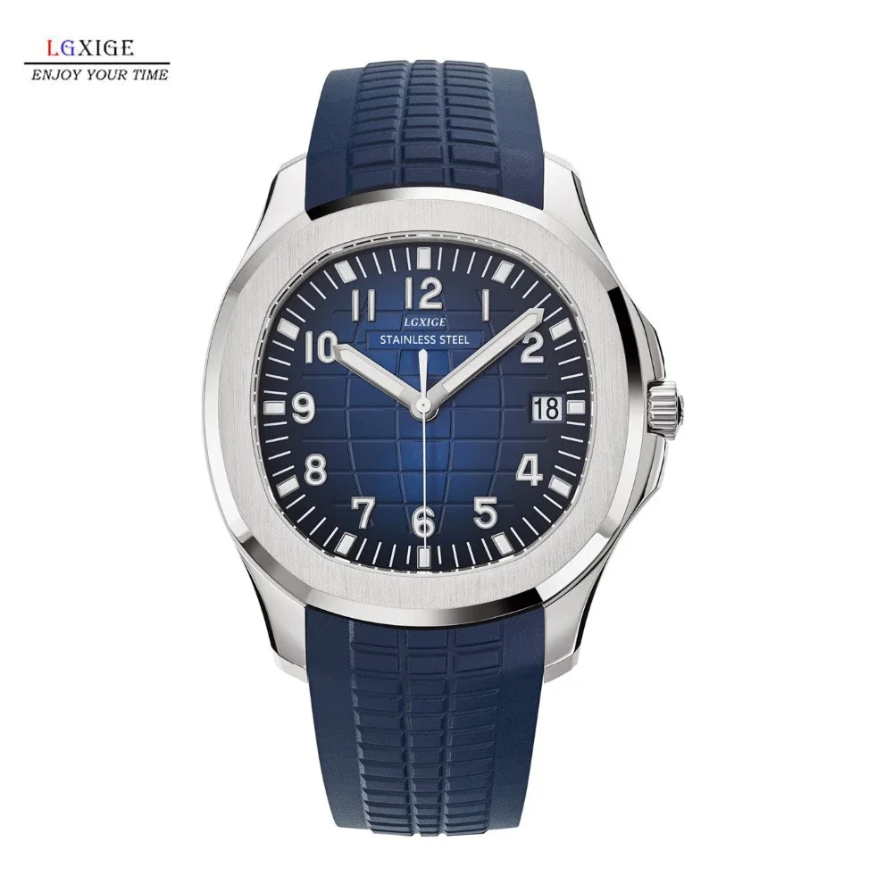

2021 Luxury Men Watch Fashion Stainess Steel Case Silicone Strap Watches Classic Sport Warterproof Automatic Date Patek Clock