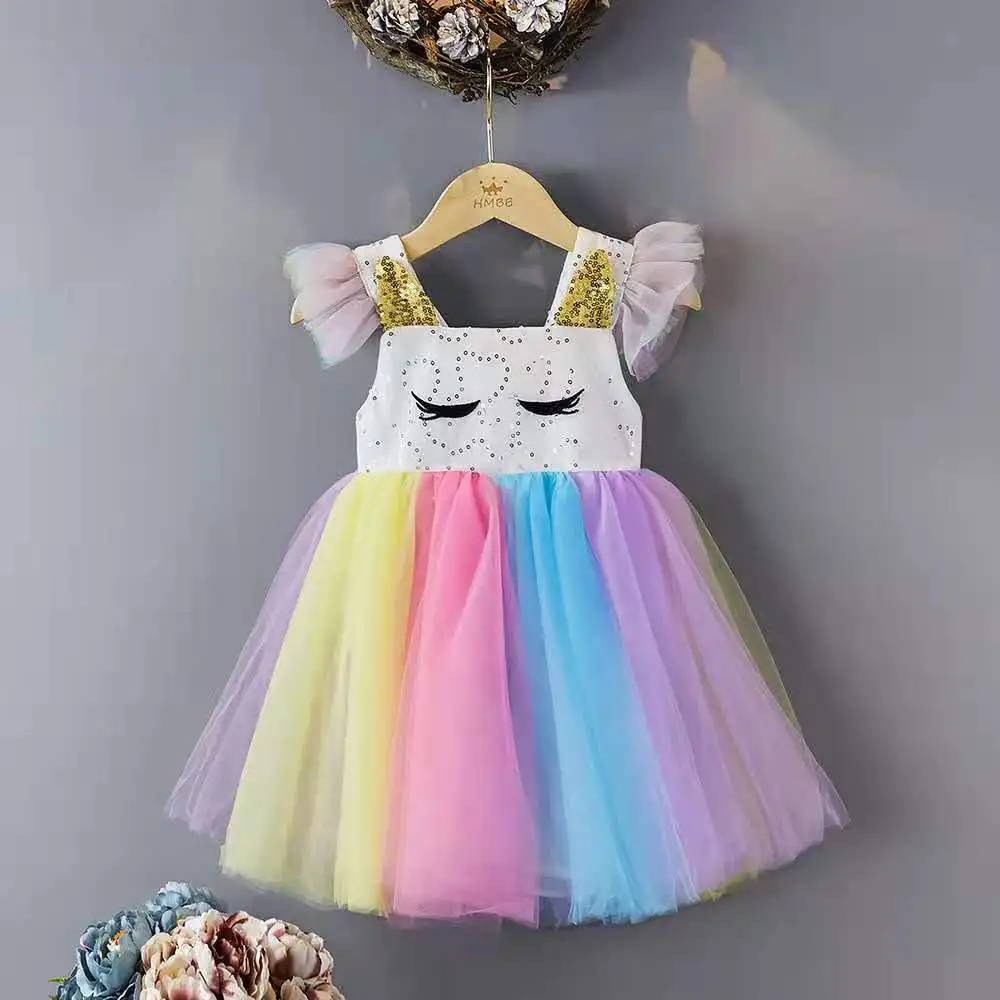 

Летнее платье для девочек Радужное платье детское платье принцессы летние сетчатые платья Новинка модное платье для маленьких девочек 1-9 л...