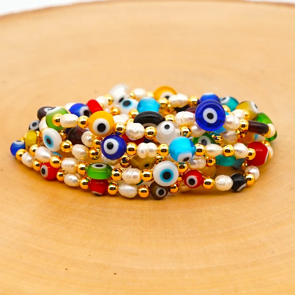 

GO2BOHO Bracelet Women Turkish Evil Eye Bracelets Fresh Water Pearl Jewelry Pulseras Mujer Moda 2020 Boho Multicolor Jewellry