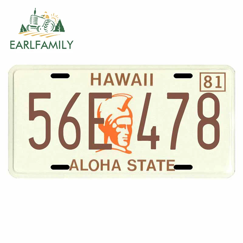 

EARLFAMILY 13cm x 6.6cm for Hawaii 56E 478 License Plate Car Stickers Waterproof RV VAN Scratch-proof Decal Vehicle Decoration