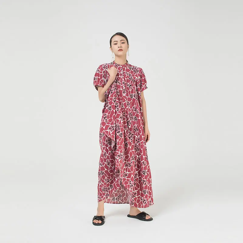 XITAO Patchwork Print Pattern Dress Women Summer Casual Fashion New Style Temperament Stand Collar Short Sleeve ZP1343 | Женская одежда