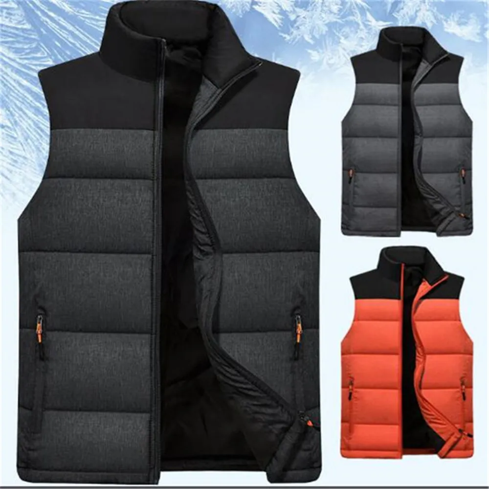 

New Autumn And Winter Outdoor Men's Down Cotton Vest Waistcoat Jacket Thickened Stand-Up Collar Vests