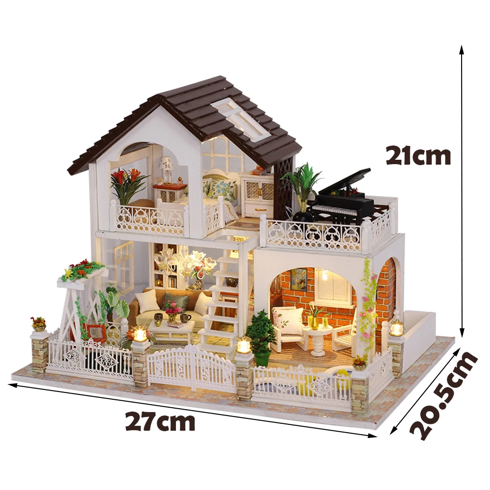 

DIY Wooden Dollhouse Kit Miniature With Furniture Light European Casa Holiday Cottage Doll House Roombox Toys for Girls Gifts