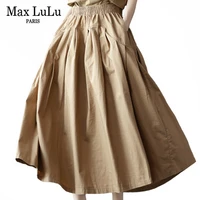 max lulu japan style summer fashion women khaki a line skirts ladies elastic casual long skirt girls vintage clothes plus size