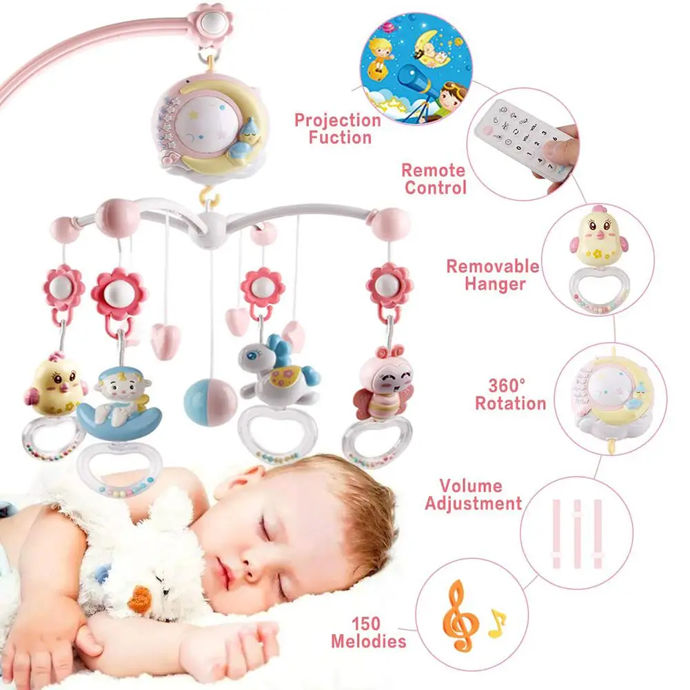 

Baby Hanging Rotary Rattle With Timing Function Projector And Lighting, Remote Control For Baby Music Crib Moving Bed Bell