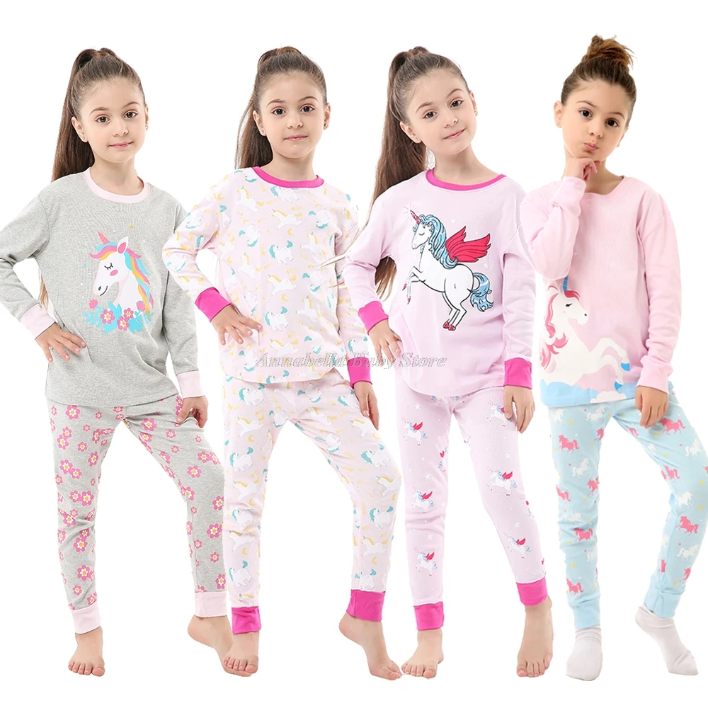 Baby Girl Pajamas Sets Unicorn Cartoon Kids Pyjama Set Cotton Long Sleeve Top Pants Pijama Children Nightwear Toddller Sleepwear - изображение