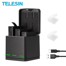 TELESIN 3 Slots LED Battery Charger Storage Box + Battery Pack + Type C Cable for GoPro Hero 5 6 7 8 Camera Accessories