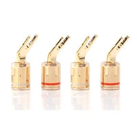 4pcs pure copper gold plated spade fork plug for speaker cable screw locking speaker cable connectorgold speaker