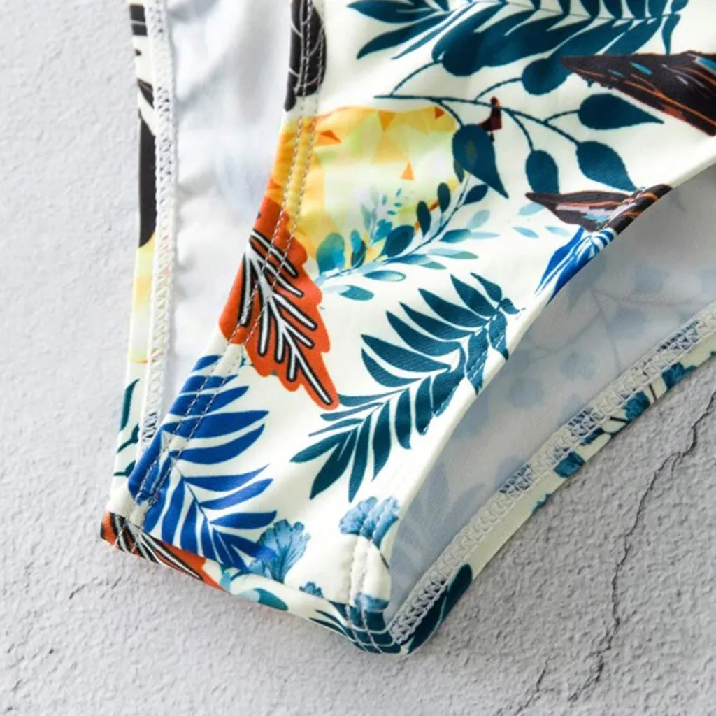 

Sexy Swimsuit Female Bikini Women Swimwear Leaf Print Bathing Suits Bodysuits Maillot De Bain Beach Wear Deep V-neck Monokini