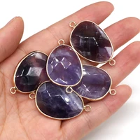 2pcs natural stone water drop shape faceted amethysts double hole connector charm for jewelry making diy necklace bracelet