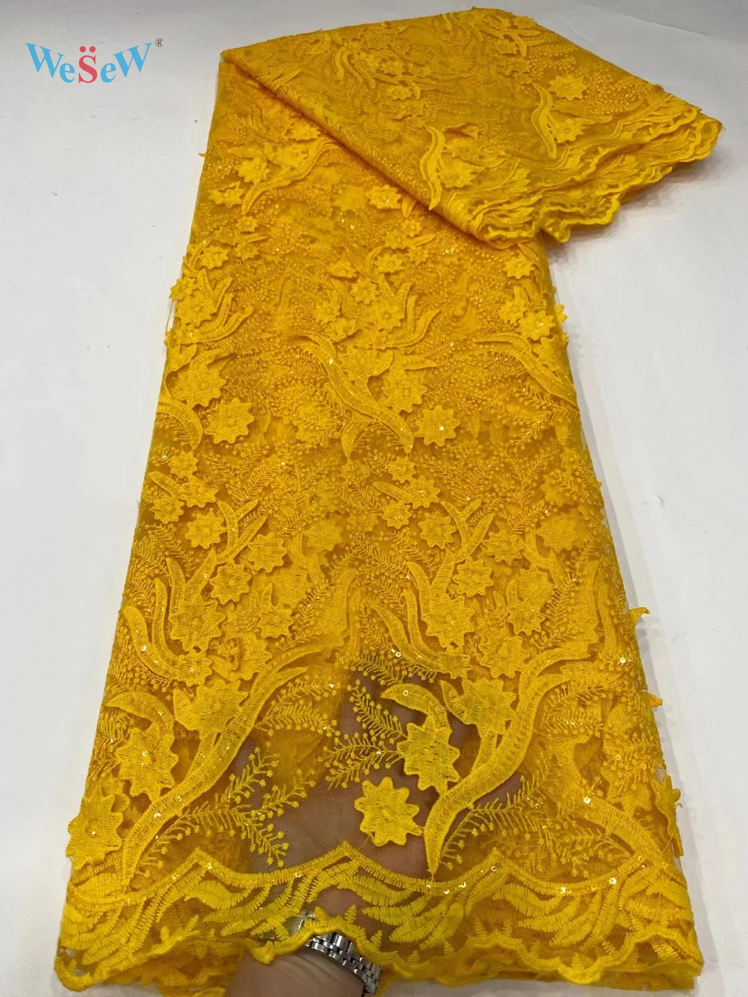 

Желтая кружевная ткань 2021 для платья «сделай сам», африканская французская Тюлевая кружевная ткань высокого качества для свадебного плать...