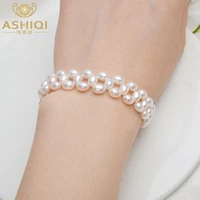 ashiqi genuine natural freshwater pearl bracelet 925 sterling silver clasp 4 5 5mm pearl handmade weaving for women
