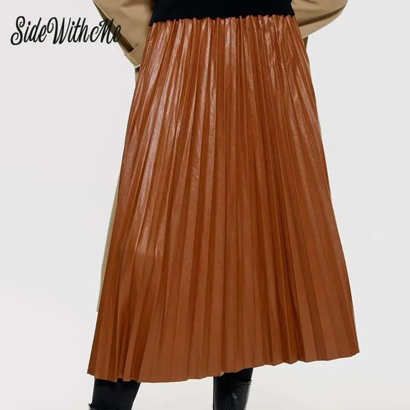 Женская элегантная юбка из искусственной кожи плиссированная Офисная до