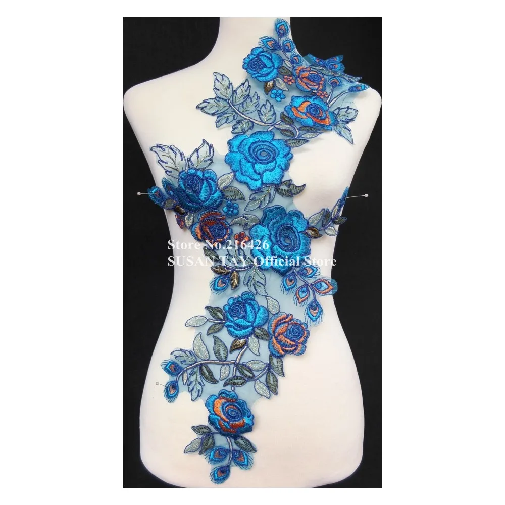 2 шт./лот х Новый длинный синий/оранжевого цвета с цветочной вышивкой и кружевной