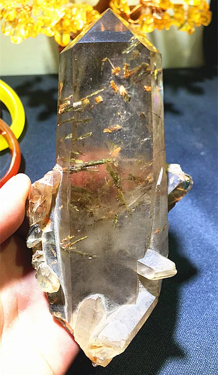

Natural stone, green tourmaline, energy specimen, quartz crystal, reiki energy wand specimen