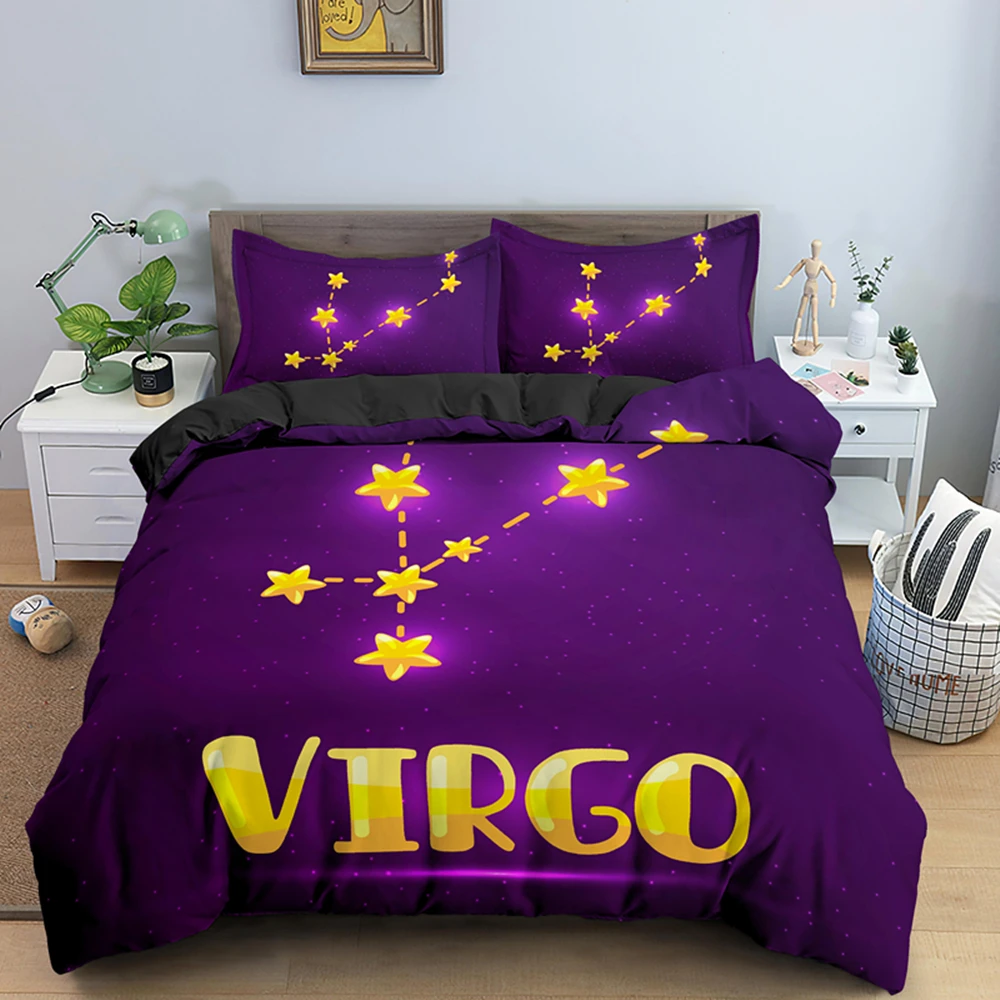 

2/3pcs Constellation Duvet Cover Set With Pillowcase Zodiac signs Single Double King Queen Galaxy Starry Night Sky Bedding Sets