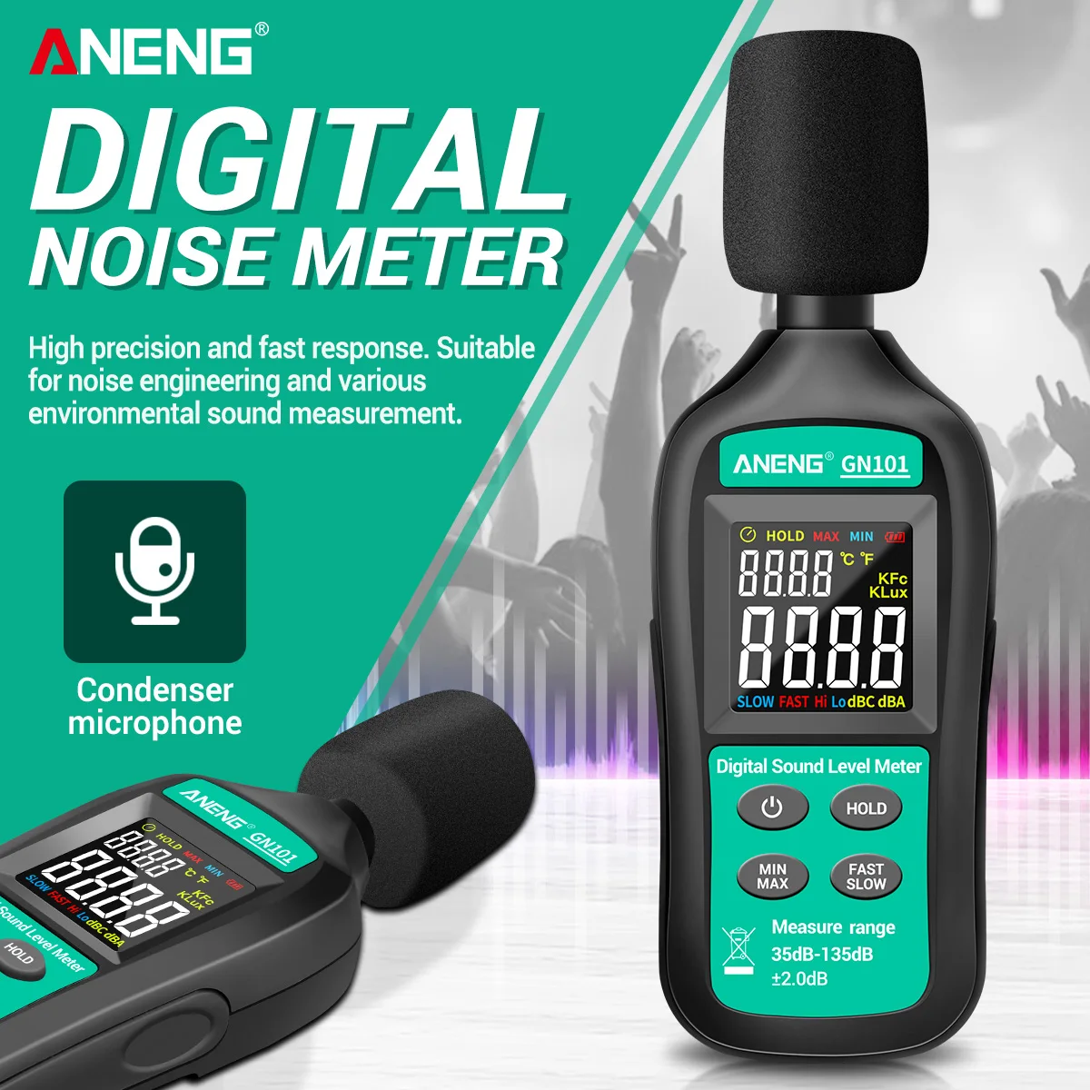 

Digital Noise Meter 35db-135db Decibel Meter LCD Display Sound Level Meter High-precision Sound Decibel Monitor Instrument