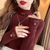 long sleeve top for women autumn winter warm base shirt korean fashion embroidery turtleneck pullover womens oversized sweater