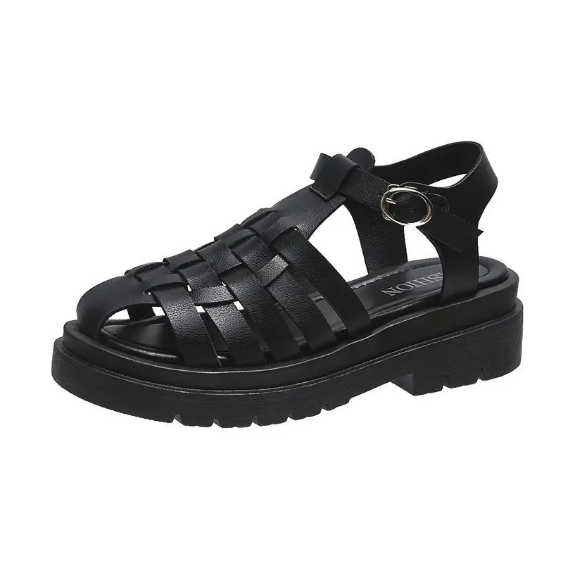 

Shoes Clogs With Heel Flat Sandals Breathable Suit Female Beige 2021 Women's Thick Without Black Low New Closed Comfort Gladiato