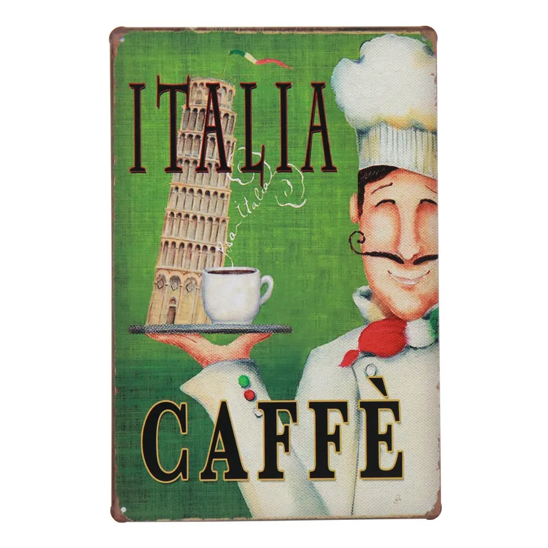 H 30X20 см Ретро Italia Caffe Париж Кафе жестяная вывеска Винтаж Tintin домашний бар декоративная художественная живопись металлические вывески Настенный декор H72 - Цвет: H