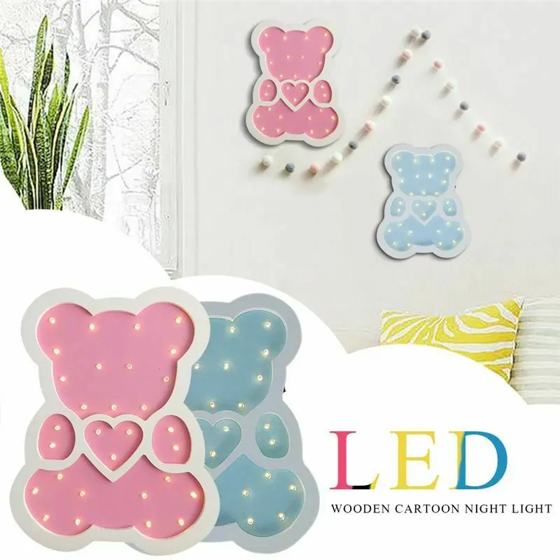 Nordic Стиль медведь светодиодный ночной Светильник деревянный мультфильм
