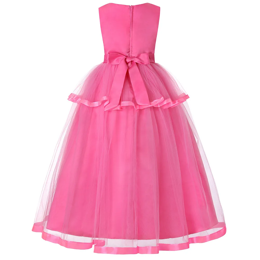 Летние красные розовые белые вечерние платья с цветочным рисунком для девочек