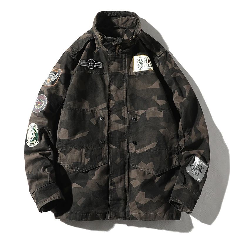 

Men Fashion Streetwear Print Patchwork Embroidery Denim Cargo Jackets Coat Men Hip Hop Loose Jean Denim Outwear Jacket Coat Men