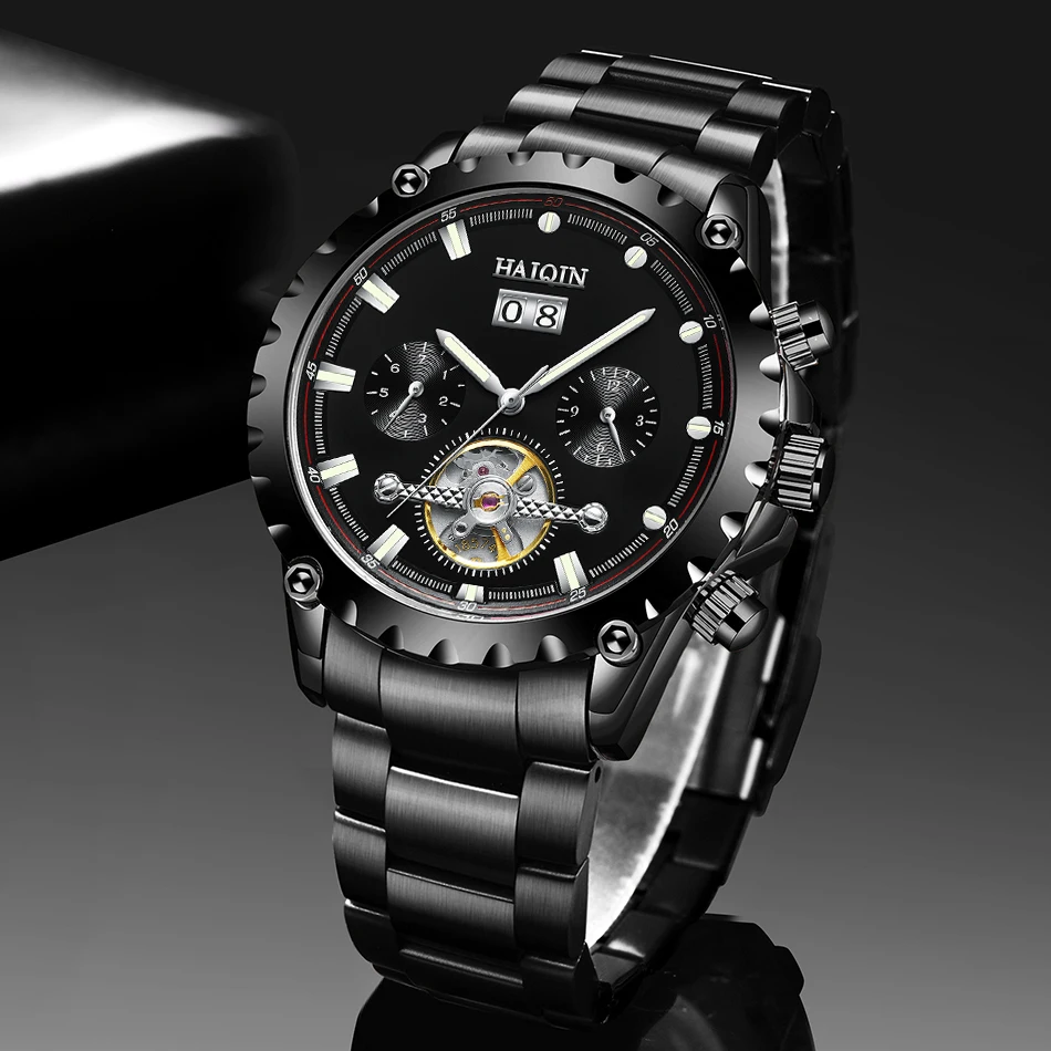 Topo da Marca de Luxo Mecânicos para Homem à Prova Haiqin Preto Relógios Masculinos Automático Dwaterproof Água Tourbillon Reloj Hombres 2021