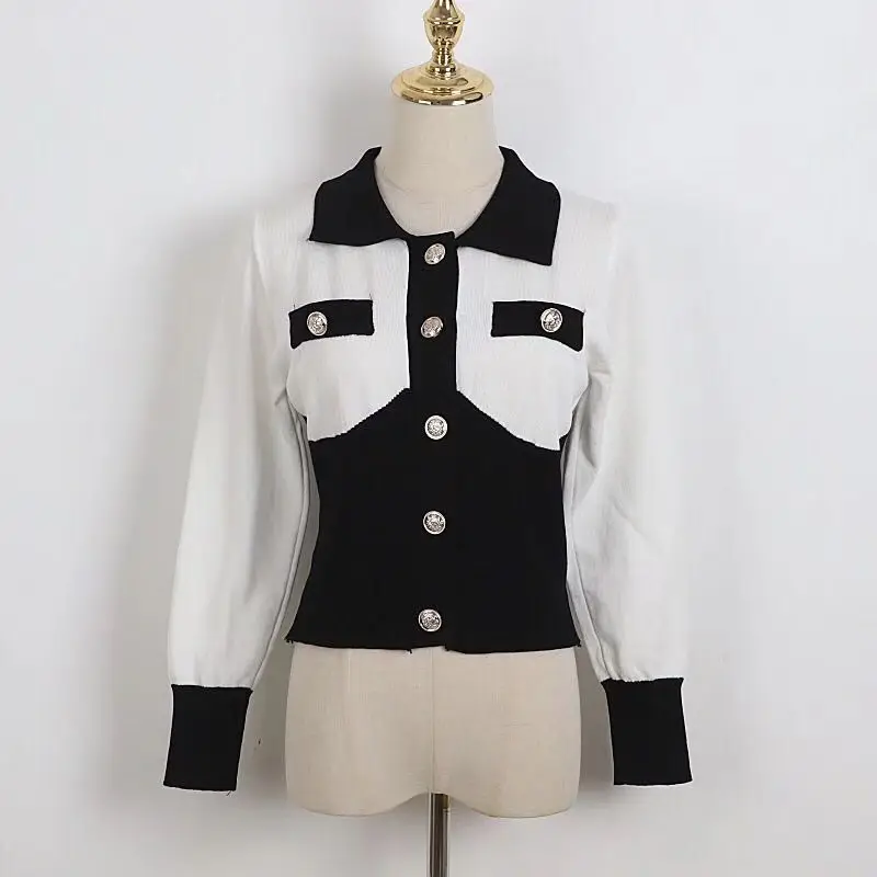 

Knitted Sweater Cardigans Women 2021 Spring Summer Single Breasted Long Sleeve Streetwear Casual Turn-Down Collar Y2k Tops Mujer