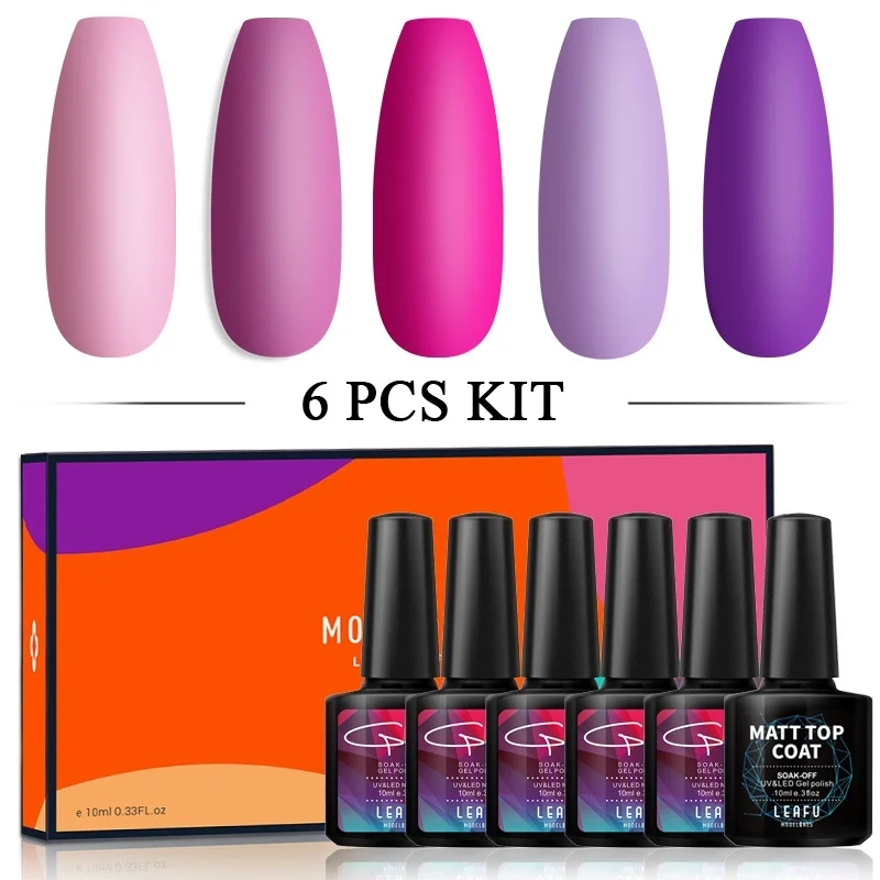 Modelones 6 шт./лот матовый лаки для ногтей гель лак комплект Фиолетовый Цвет эффект Led