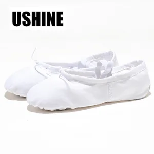 USHINE EU22-45 Профессиональный черного цвета на плоской подошве из мягкой кожи Zapatos De Baile Latino Mujer De балетная парусиновая обувь женские балетки; Танцевальная обувь для девочек, детская одежда