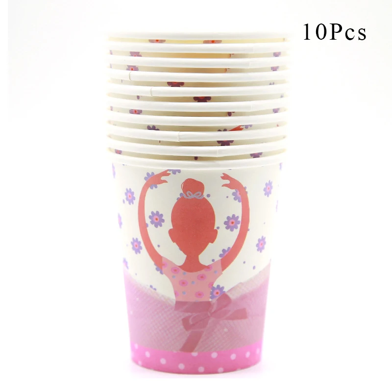 Paper cup x 10 Балерина танцор балета тема вечерние украшения посуда бумажный стаканчик, тарелка, шляпа, детский душ, воздушные шары для девочек на день рождения - Цвет: Paper cup x 10