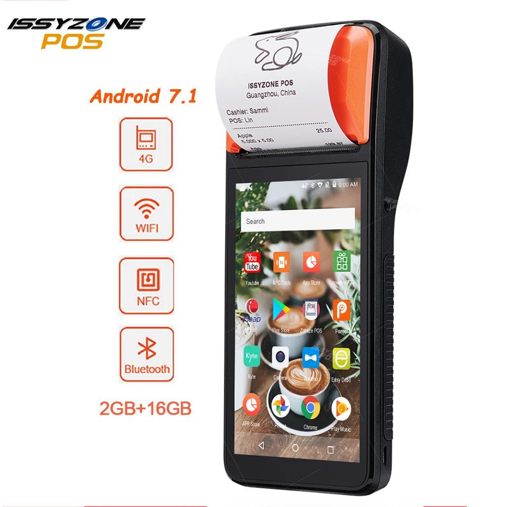ISSYZONEPOS Android 7 1 пос терминал принтер мобильный заказ PDA Bluetooth Термальный чековый 58