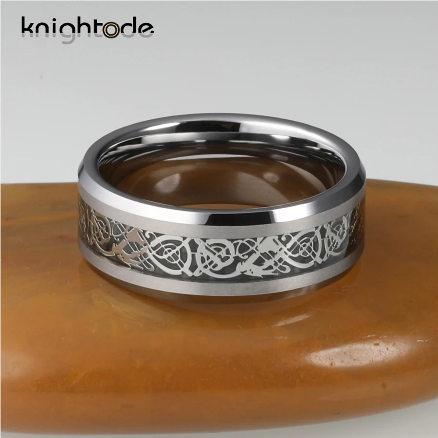 8 мм кольцо из карбида вольфрама дракон/черное волокно инкрустация для модных