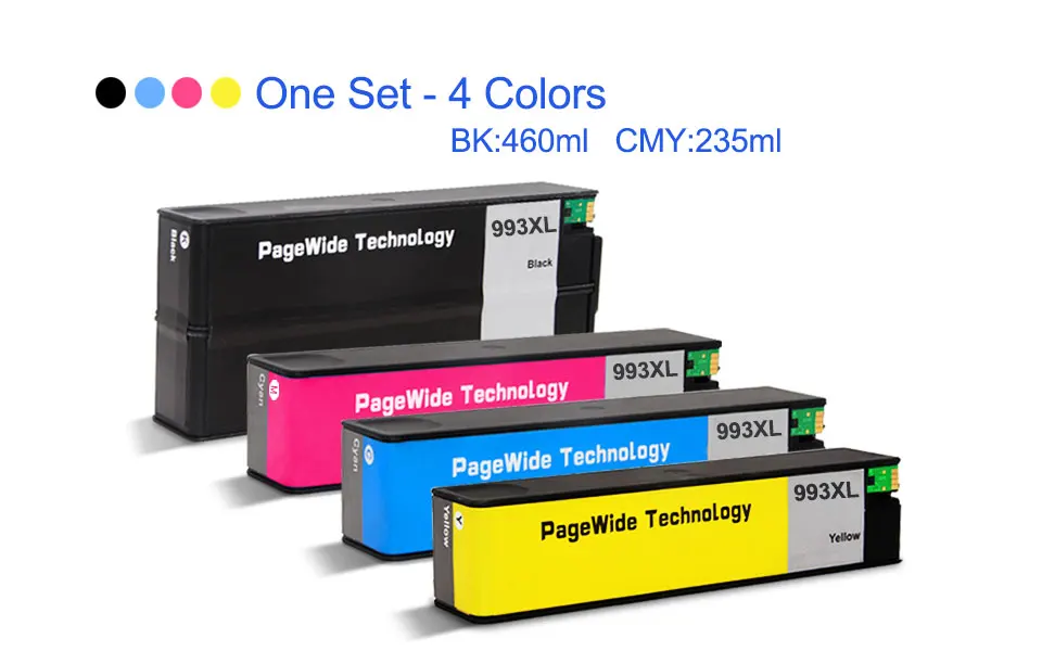 One Set - 4 PCS Третьи вечерние чернильные картриджи hp 993 993XL для принтера hp PageWide 755dn 774dn/s 750dn/dw 772dn/dw 777z 777zs - Цвет: One Set - 4 PCS