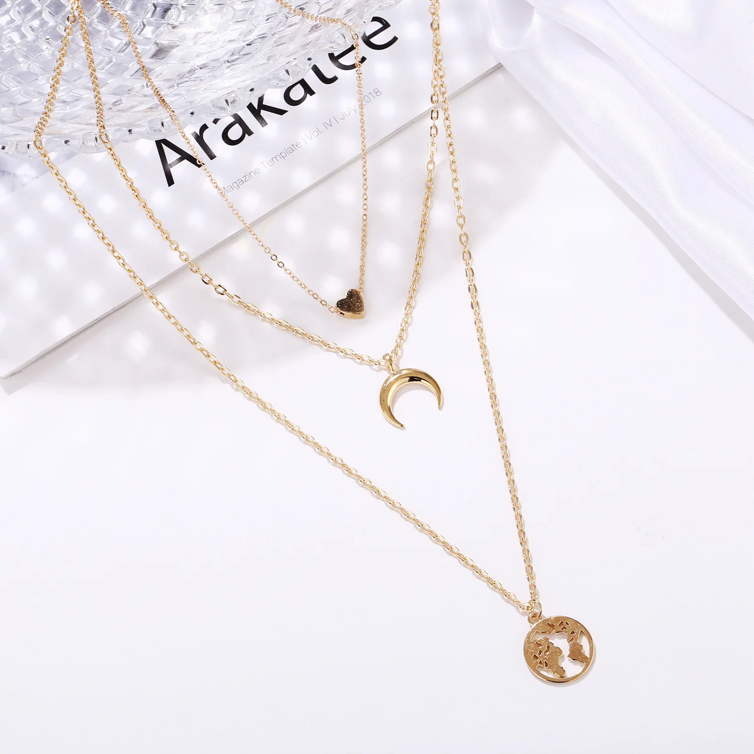 

2021 Gold Multi Layered Necklace,Portrait Lock Coin Pendants Necklaces For Women,Metal Key Heart Chain Necklace Jewelry
